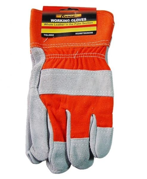Grey Working Gloves with Orange Leather Palm