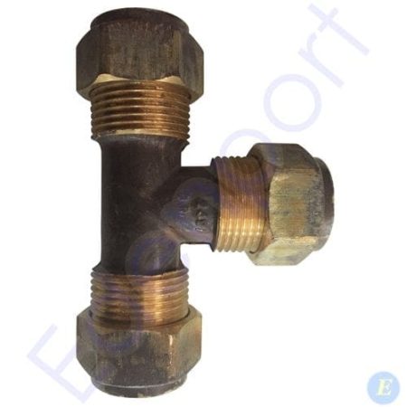 Brass T-shaped threaded plumbing fitting