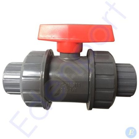Grey PVC ball valve with red handle