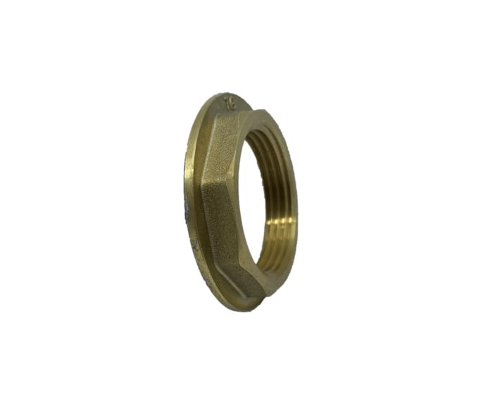 Brass threaded locknut isolated on white background