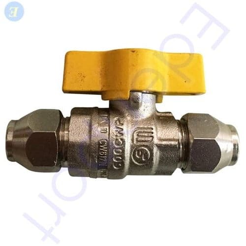 Brass ball valve with yellow handle and fittings