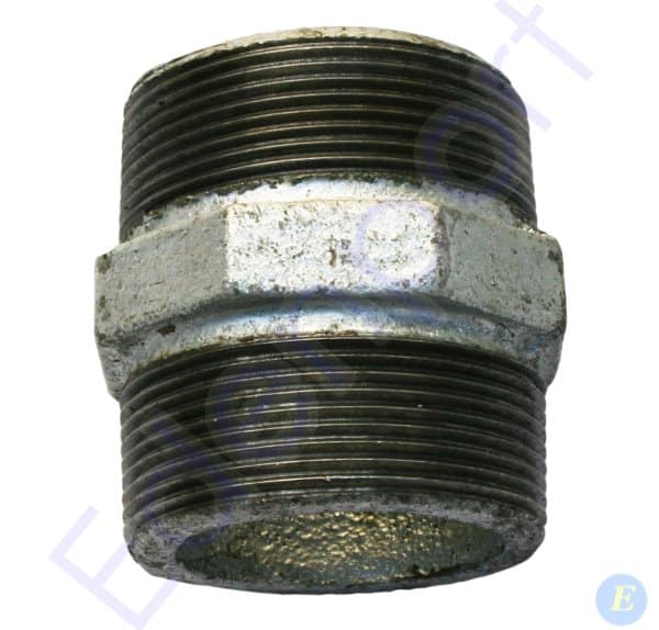 Galvanised threaded pipe nipple with hex centre