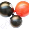 Three connected spherical marine buoys on white background