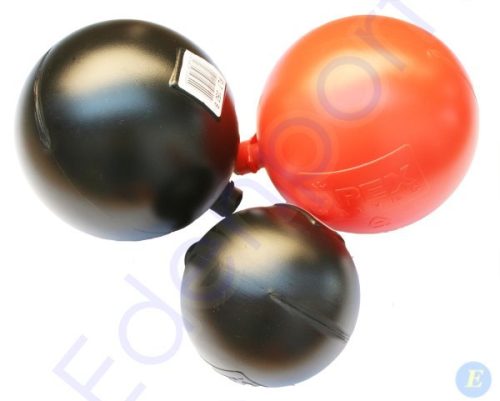 Three connected spherical marine buoys on white background