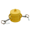 Yellow camlock coupling cap with locking pins
