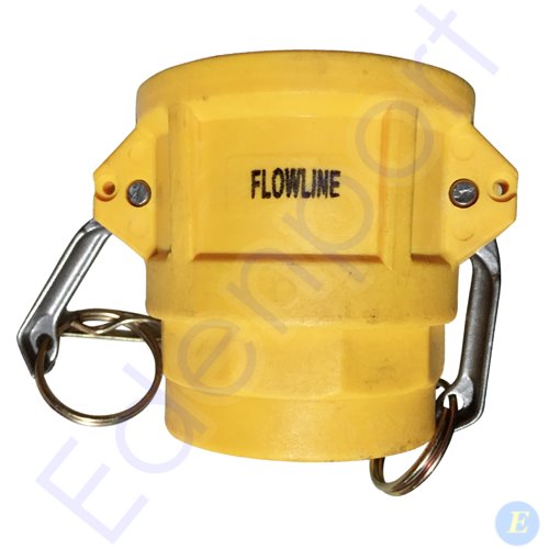 Yellow Flowline camlock coupling cap with metal arms
