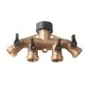Brass four-way garden tap manifold with valves