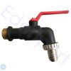 Black garden tap with red lever handle