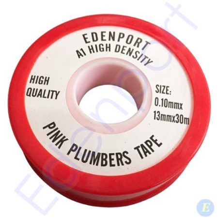 Roll of pink plumbers tape with label